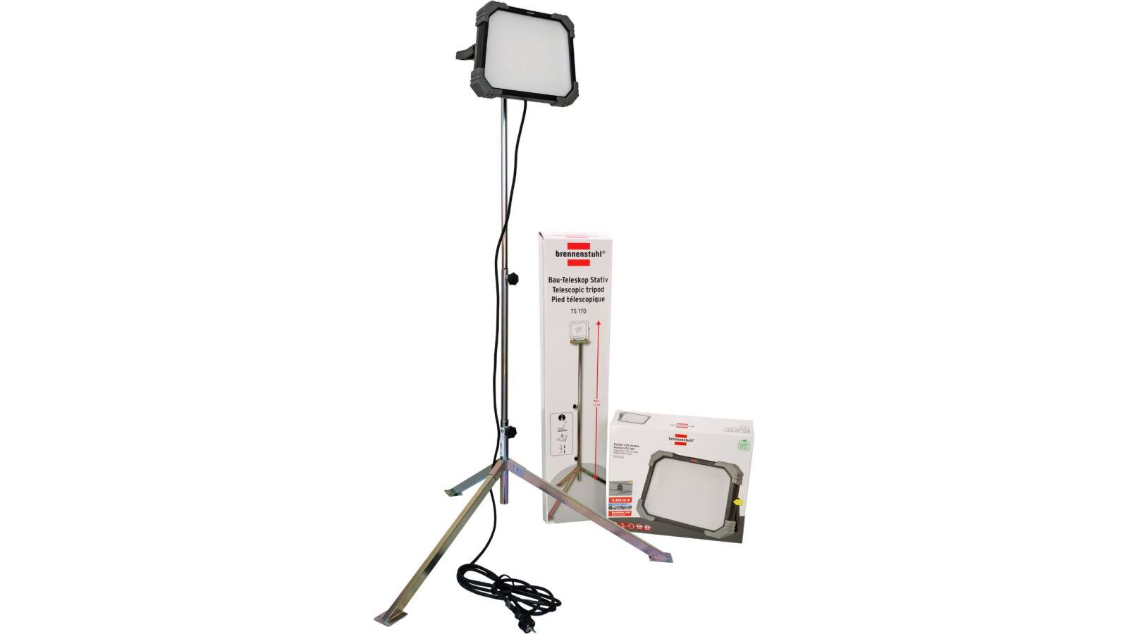 Brennenstuhl Licht-Stativ-Set LED Baustrahler DINORA 8060 + Bau Teleskop Stativ TS 170