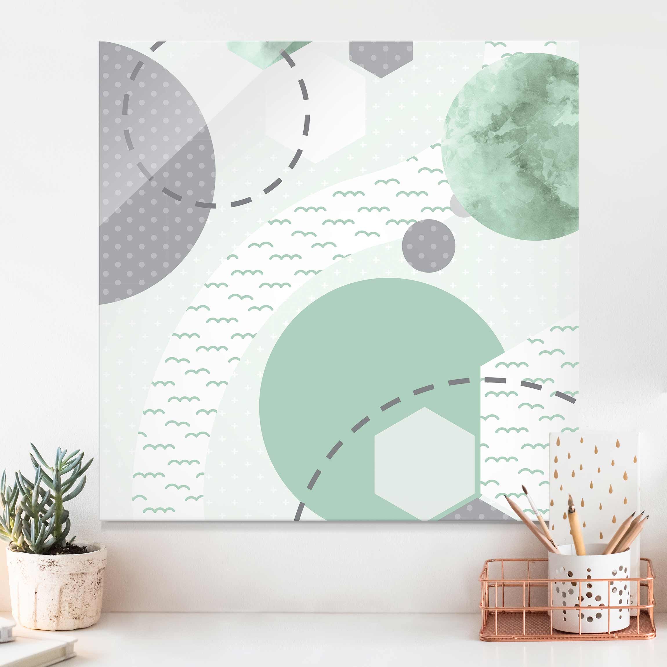 Glasbild Kinderteppich grafisch - Wald und Fluss