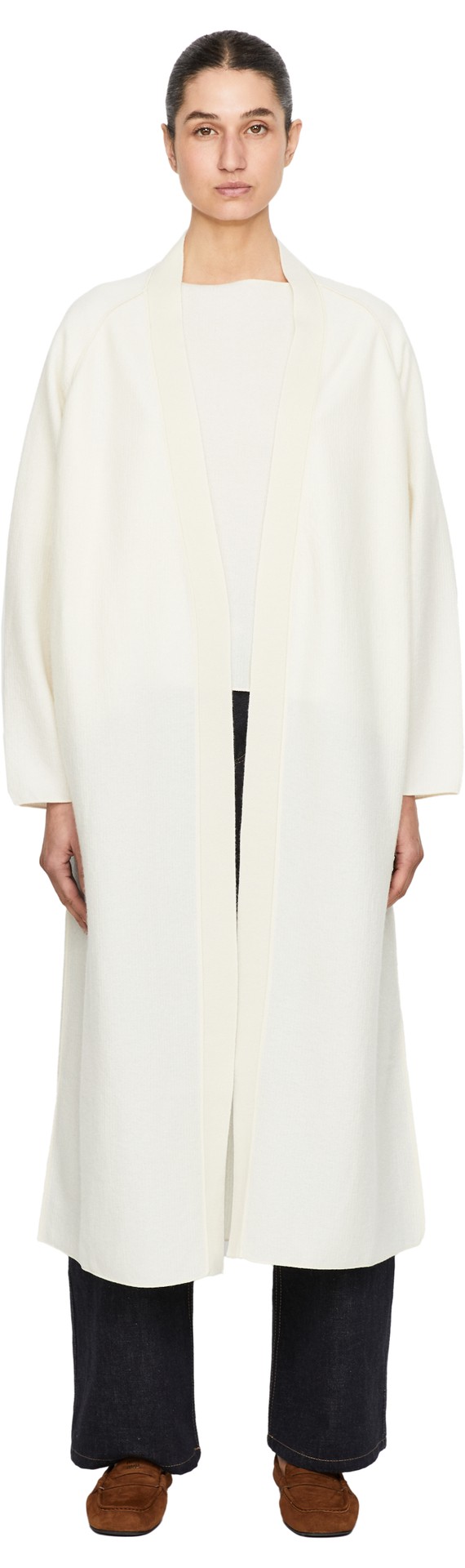 Lange Cashmere-Strickjacke Crème