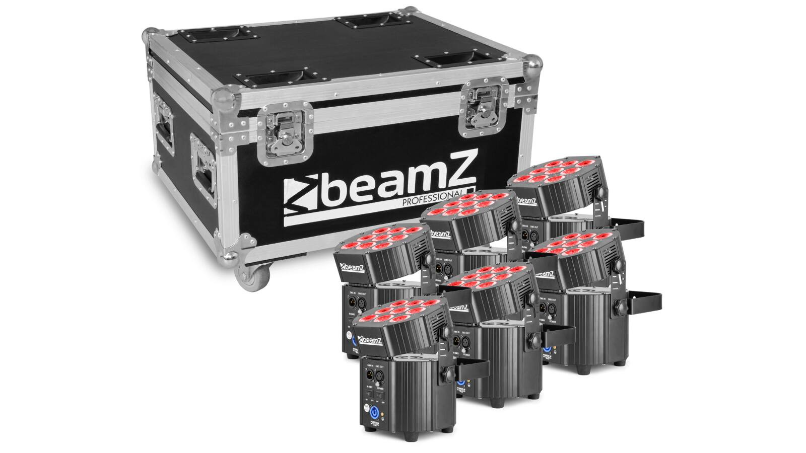 BeamZ Pro BBP60 Uplighter Set, 6-Teilig im Flightcase mit Ladegerät