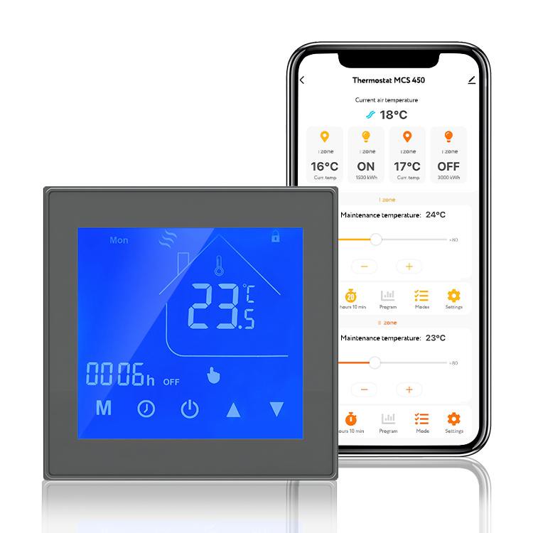 WARMON Design Touchscreen Temperaturregler, Smart Thermostat MCS 450 WIFI für elektrische Fußbodenheizung Amazon Alexa & Google Home in Schwarz