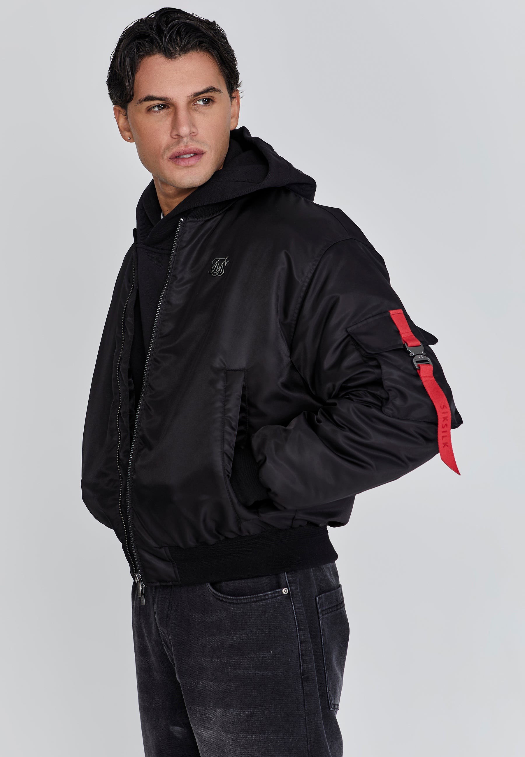 SikSilk Herrenschwarze Bomberjacke L
