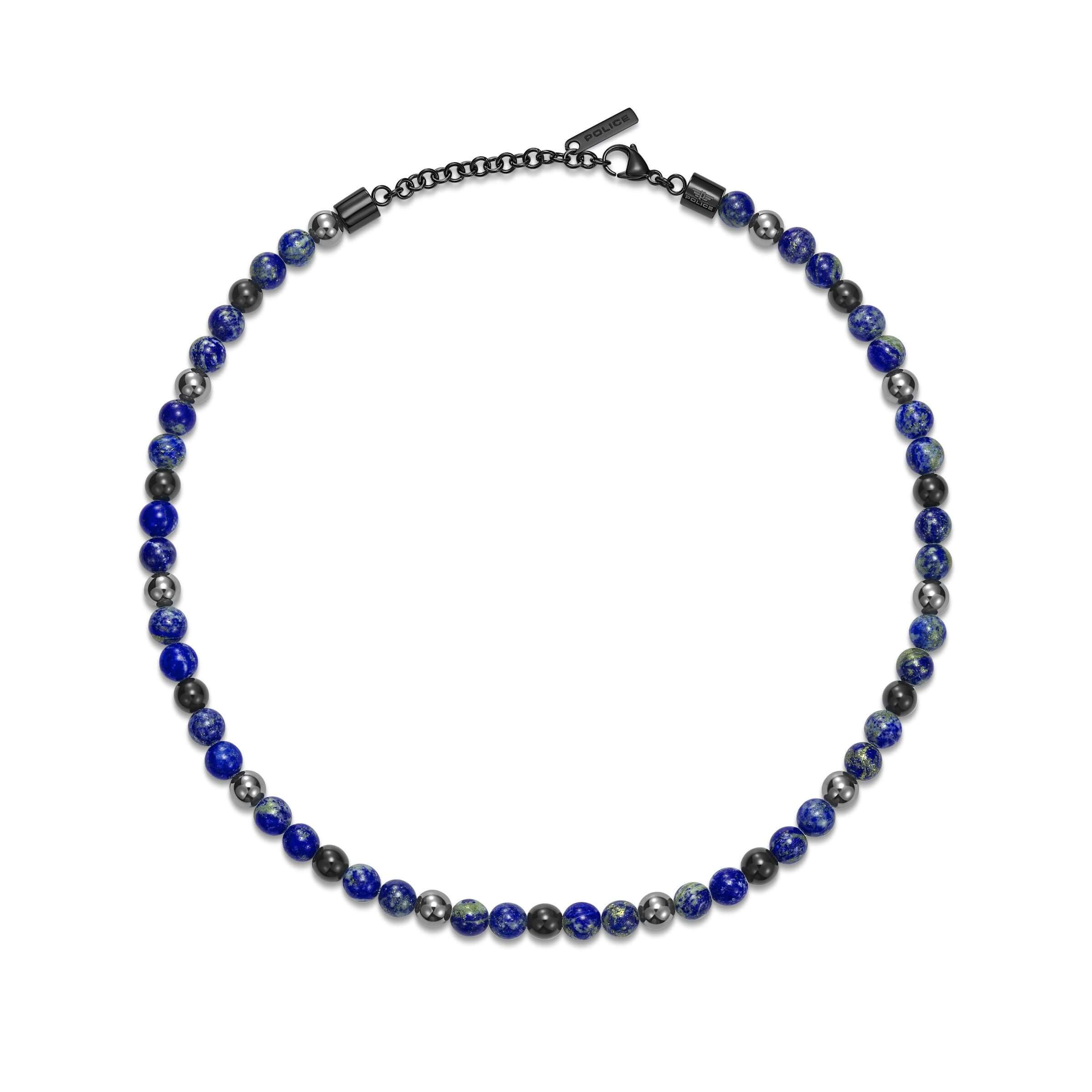 Police Herren Halskette Lapislazuli Hematit Schwarz Blau Perlen Kette Halsband Schmuck Herrenkette