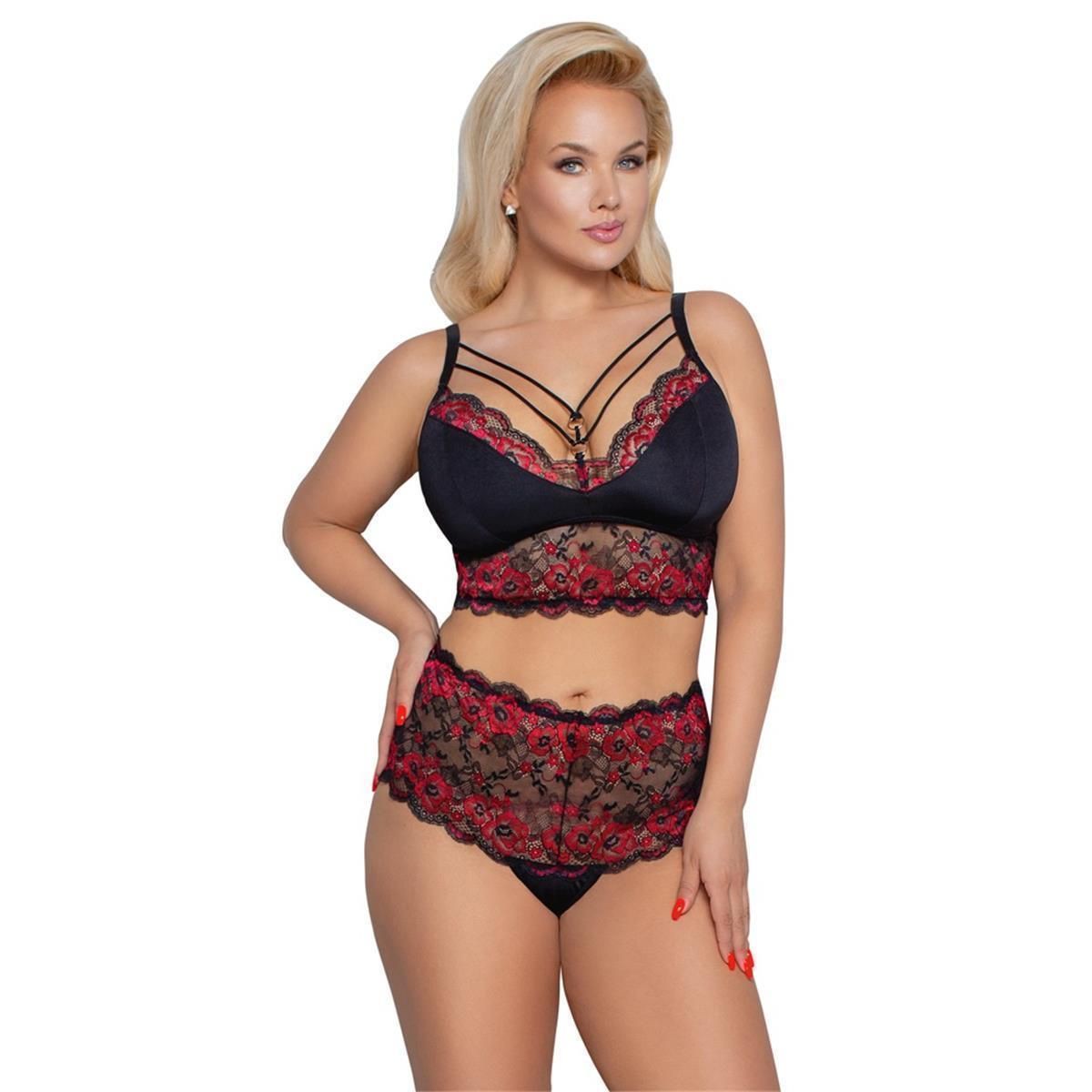 Sexy BH Set XL Soft BH und Taillen Slip aus Spitze Plus Size Reizwäsche