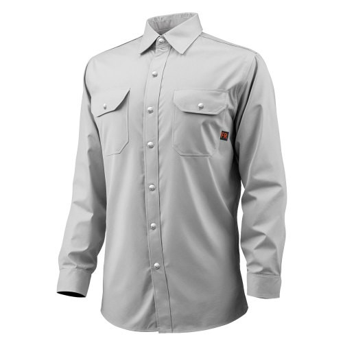 VEVOR FR-Arbeitsjacke für Herren, Flammhemmende Schweißerjacke, maschinenwaschbares hitzebeständiges Schweißerhemd aus Baumwolle, erfüllt ATPV 9,2 cal/cm² Lichtbogenbewertung – Größe XL, Grau