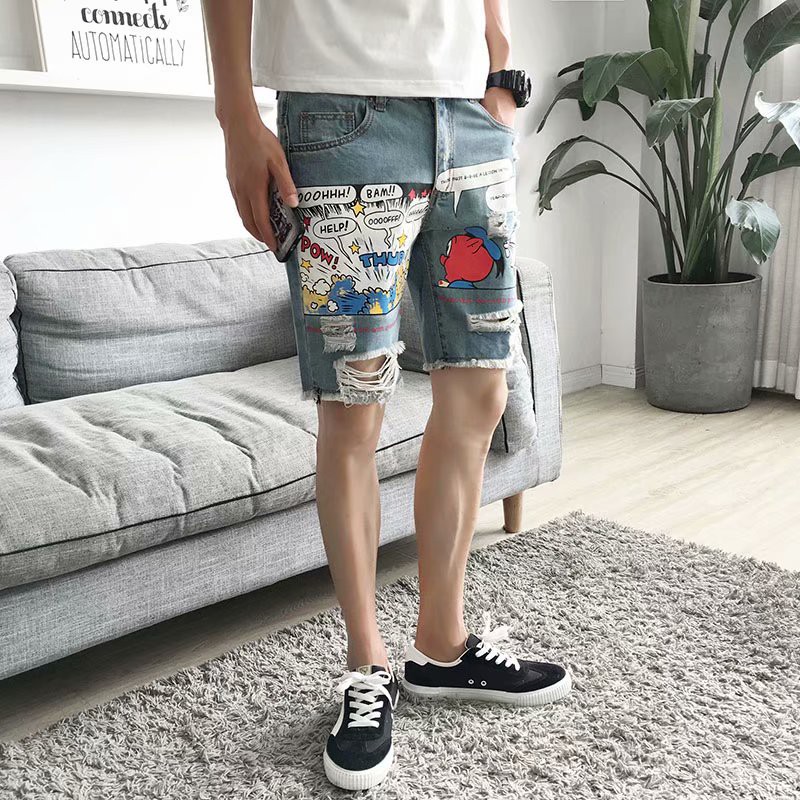 Jean Shorts Men Trousers Summer Pattern Knee Length Medium Zipper Fly Midweight Jeans Hot Sale Denim Shorts