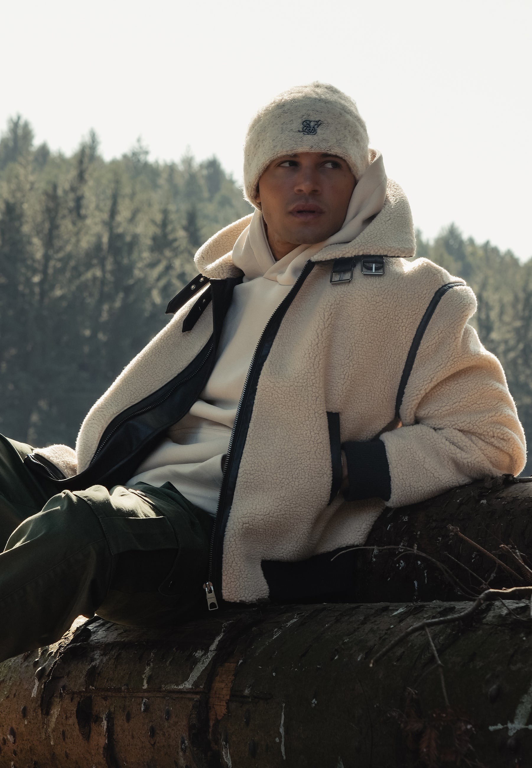 SikSilk Herren Beige Sherpa Bomberjacke XXL