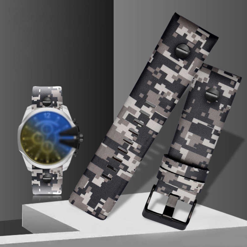 Lederen Horloge Armband Voor Diesel DZ4324 DZ7311 24mm 26mm 28mm Horloge Band Camouflage Kleur Met Klinknagels horlogeband Accessoires
