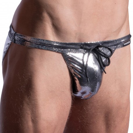 Manstore Slip de Bain Micro Tanga M2196 Noir - Argent