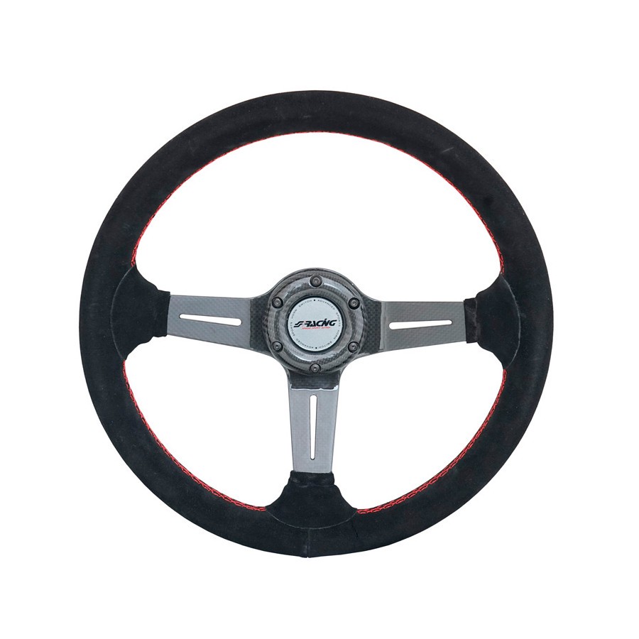 Guidon haut de gamme Racing Sports Simoni Racing Carlos 350mm - Carbone véritable - Daim noir + surpiqure rouge