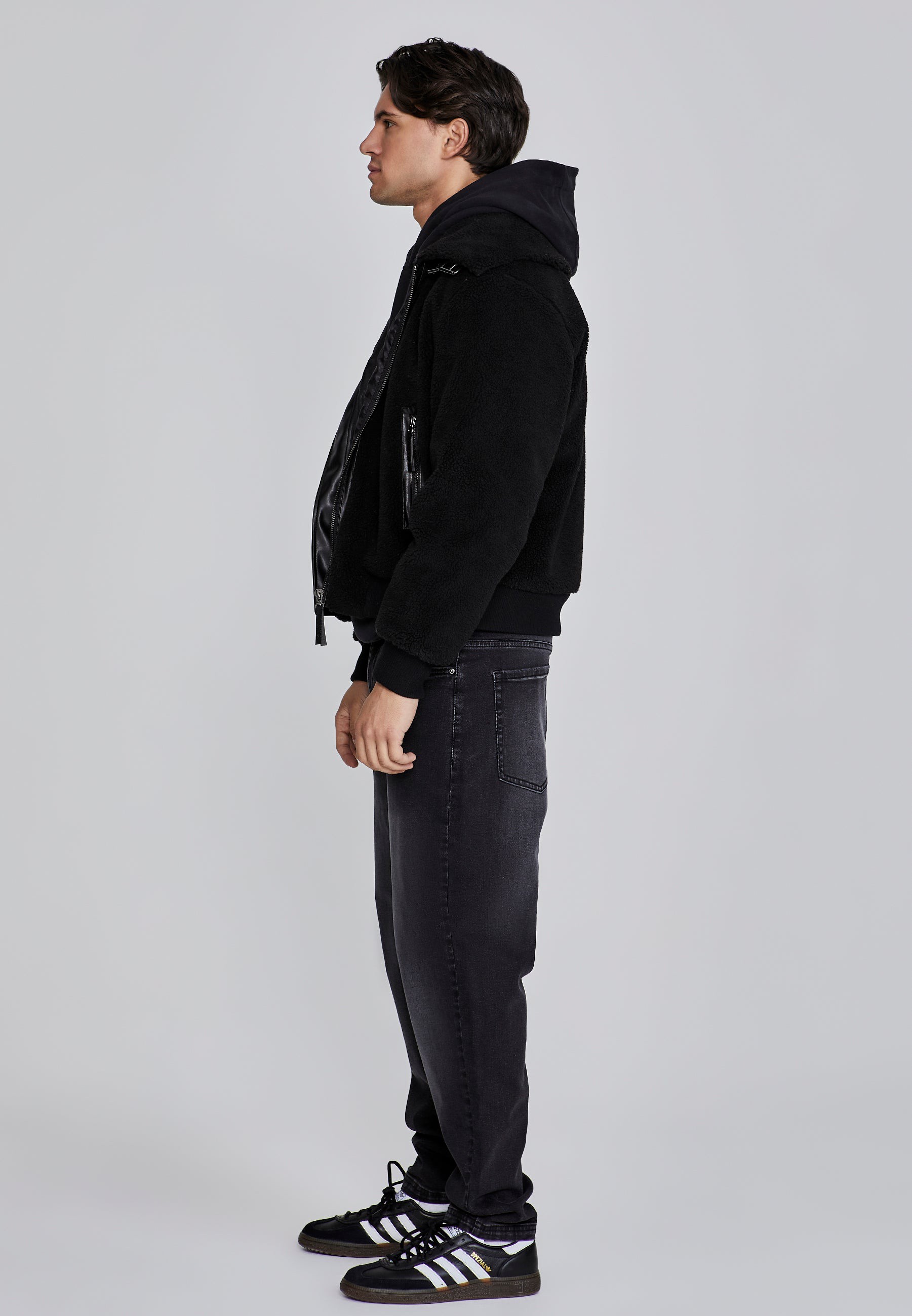 SikSilk Herren Schwarze Sherpa Bomberjacke M