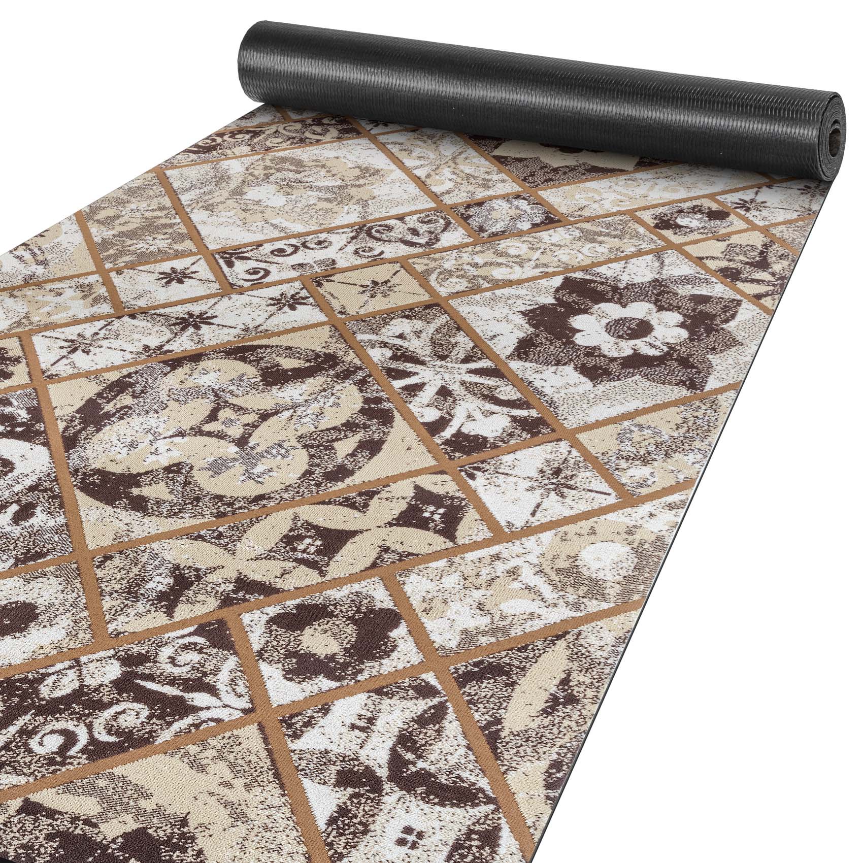 Teppichläufer Velours Küchenläufer Veloursteppich Ornament Braun 65cm Breit 100x65cm