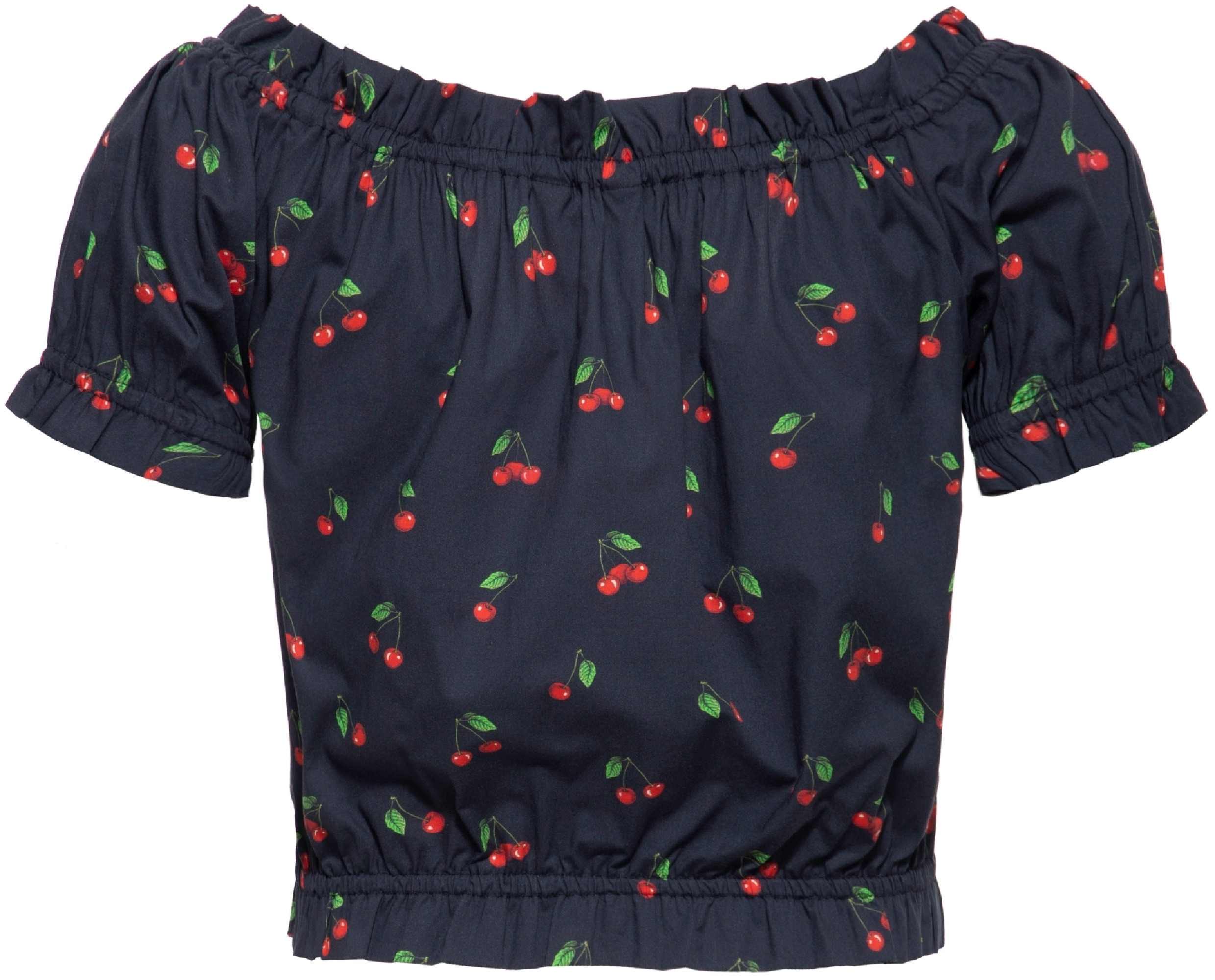 Queen Kerosin Cherry Damen Bluse, schwarz-rot, Größe XS