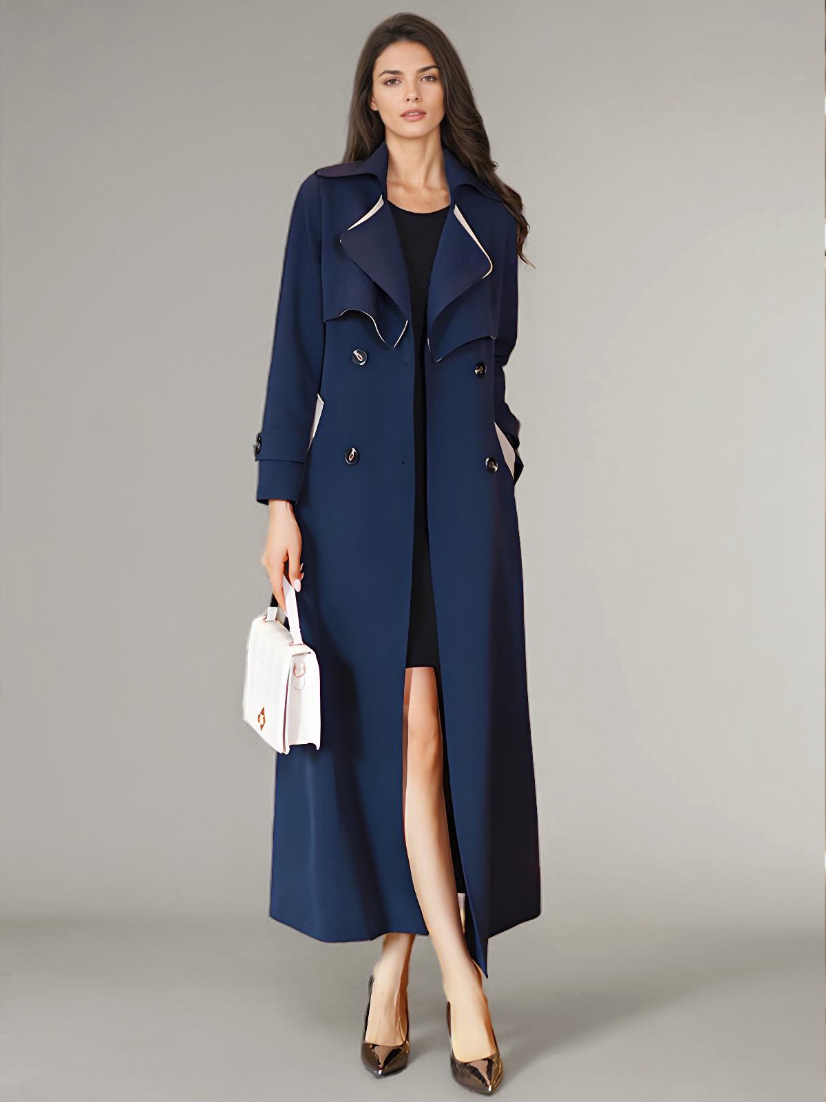 Trenchcoat für Damen gute Qualität Schärpe Umlegekragen lange Ärmel voller Länge