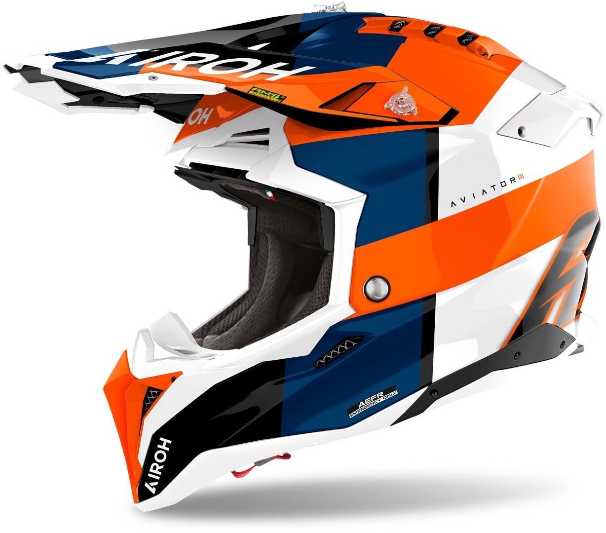 Airoh Aviator 3 Monarch Weiß Blau Orange Motocross Helm Größe S