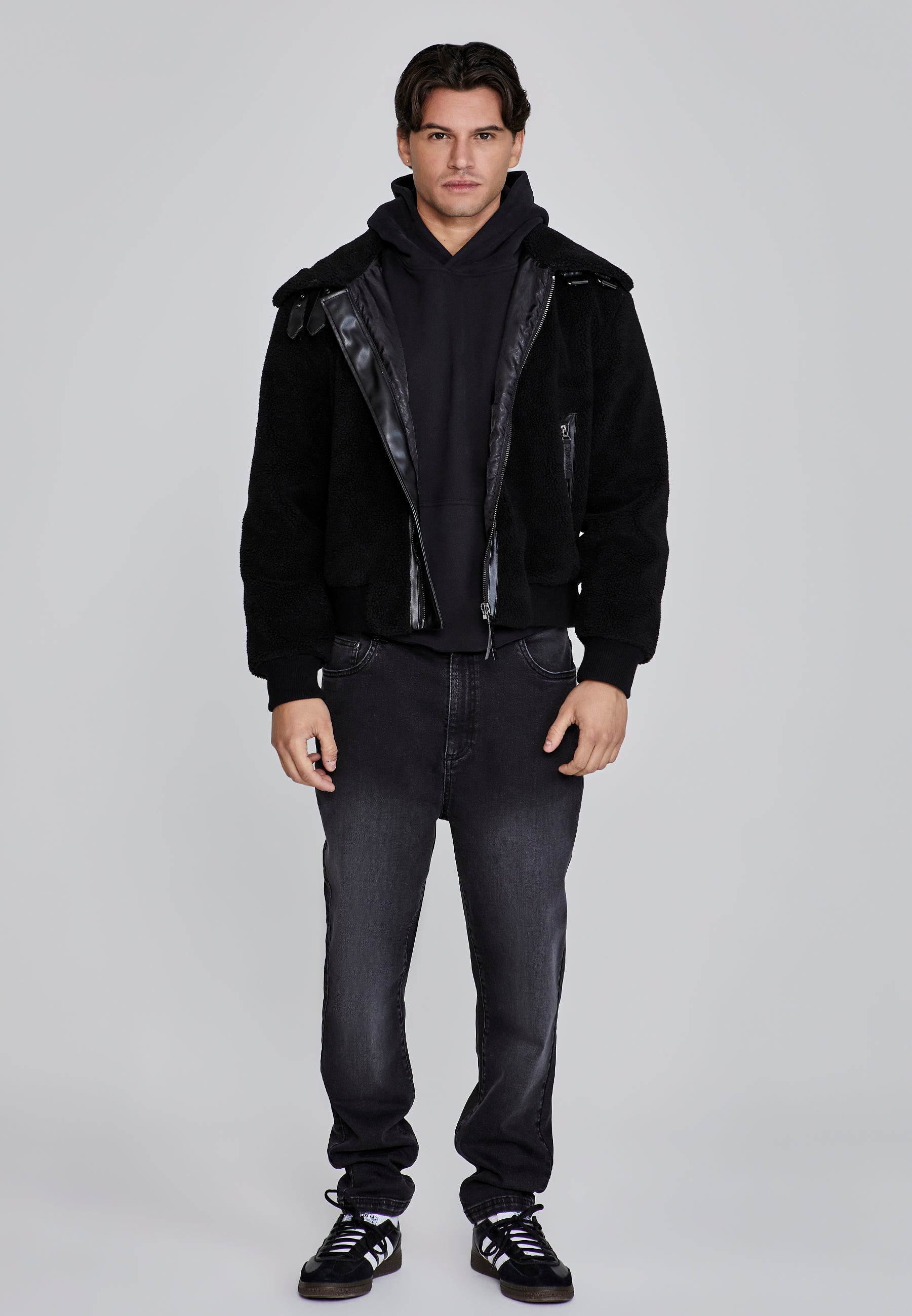 SikSilk Herren Schwarze Sherpa Bomberjacke L
