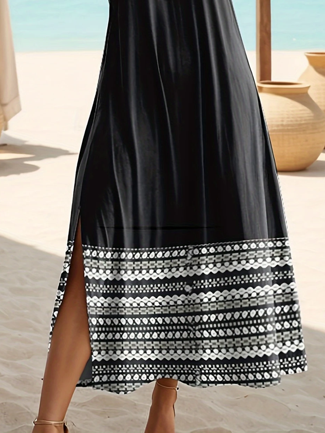 Damen Geometrisch Lässig Sommer Mikroelastizität Täglich Weit Maxikleid A-Linien Regelmäßig Kleider