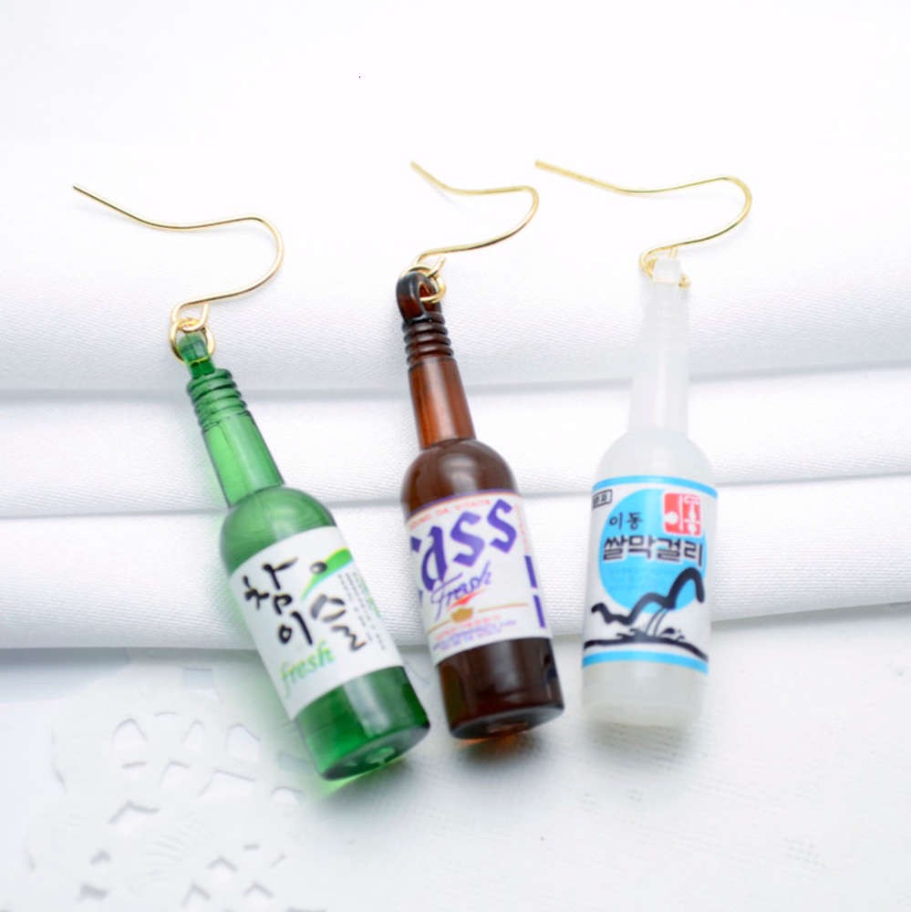Coréen Personnalité Verre Boîte de bière Fashion Cléplubs, Parfum Petits bouteilles, Boucles d'oreilles, G710