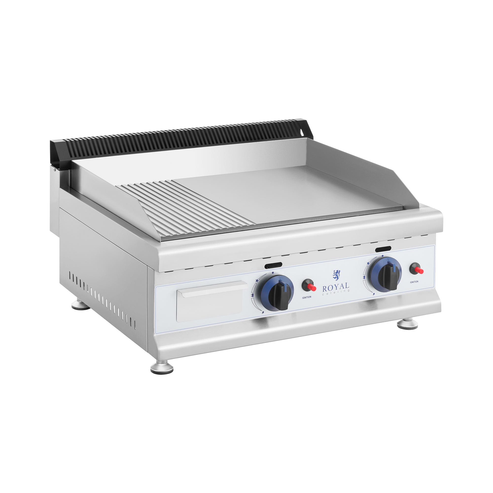 Royal Catering Doppel-Gasgrill - 60 x 40 cm - glatt/geriffelt - 2 x 3.100 W - Erdgas - 20 mbar