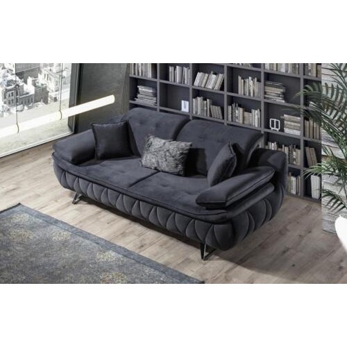 Schwarz 3-Sitzer Wohnzimmer Stoffsofa Modern Deisgn mit Kissen Textil