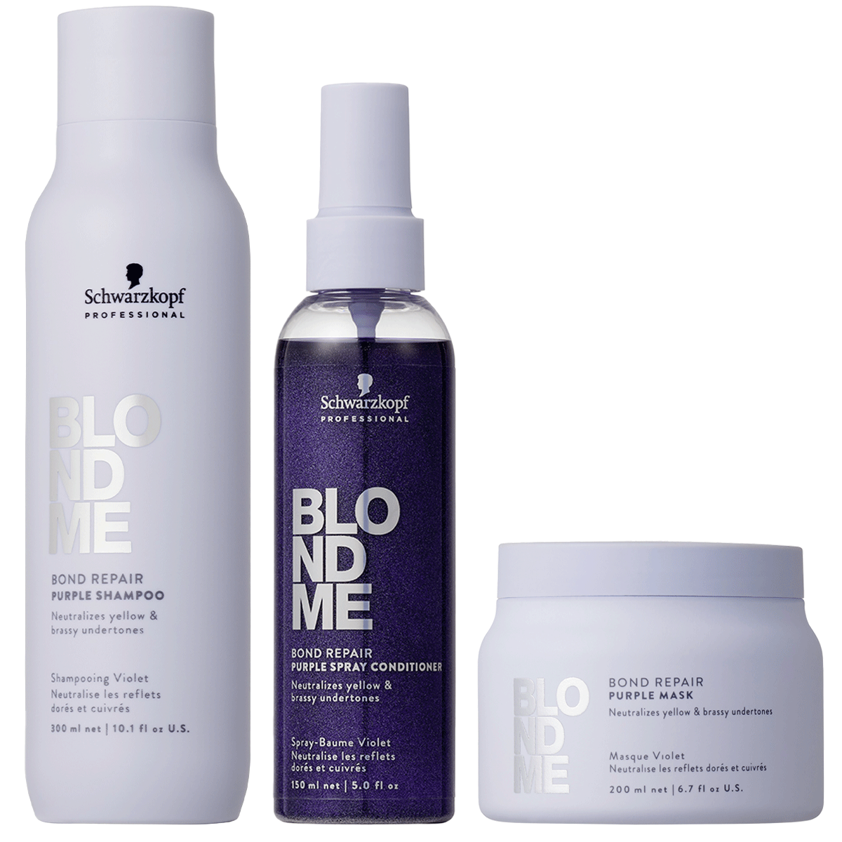 Schwarzkopf - Blond Me - Purple Toning Shampoo, Masker en Spray Conditioner set