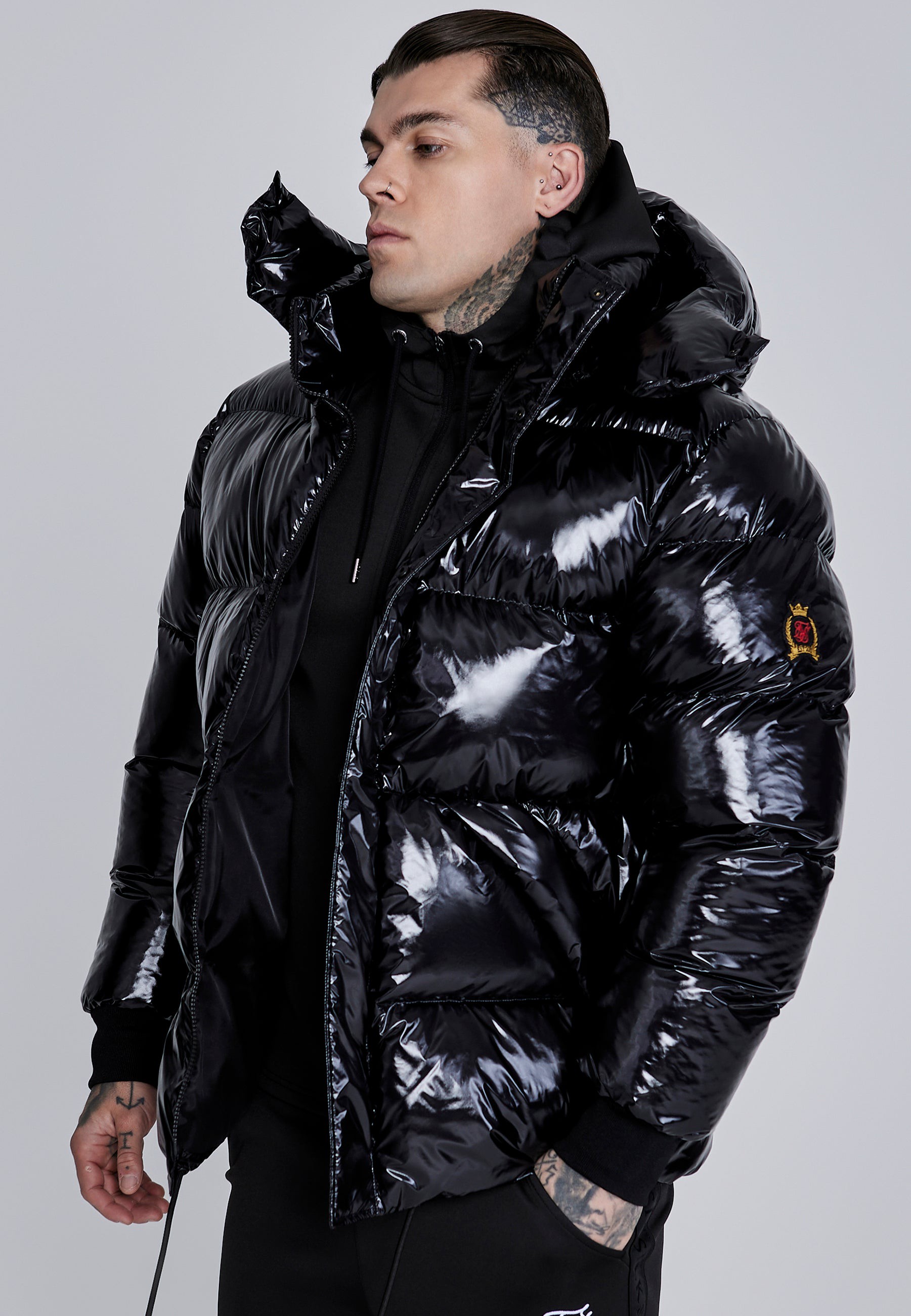 SikSilk Herren Schwarze High-Shine-Steppjacke XXL