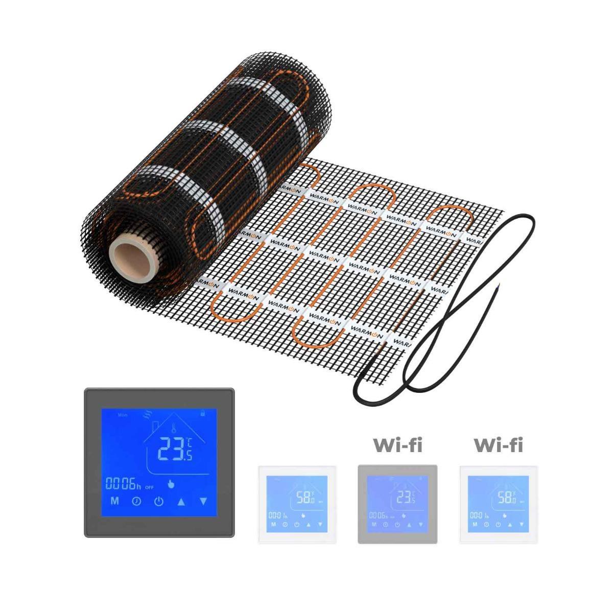 Elektrische Fußbodenheizung: Zweiader-Heizmatte WARMON CLASSIC LIGHT 100 W/m² mit Thermostat MCS 450 Touch schwarz - 8 m²