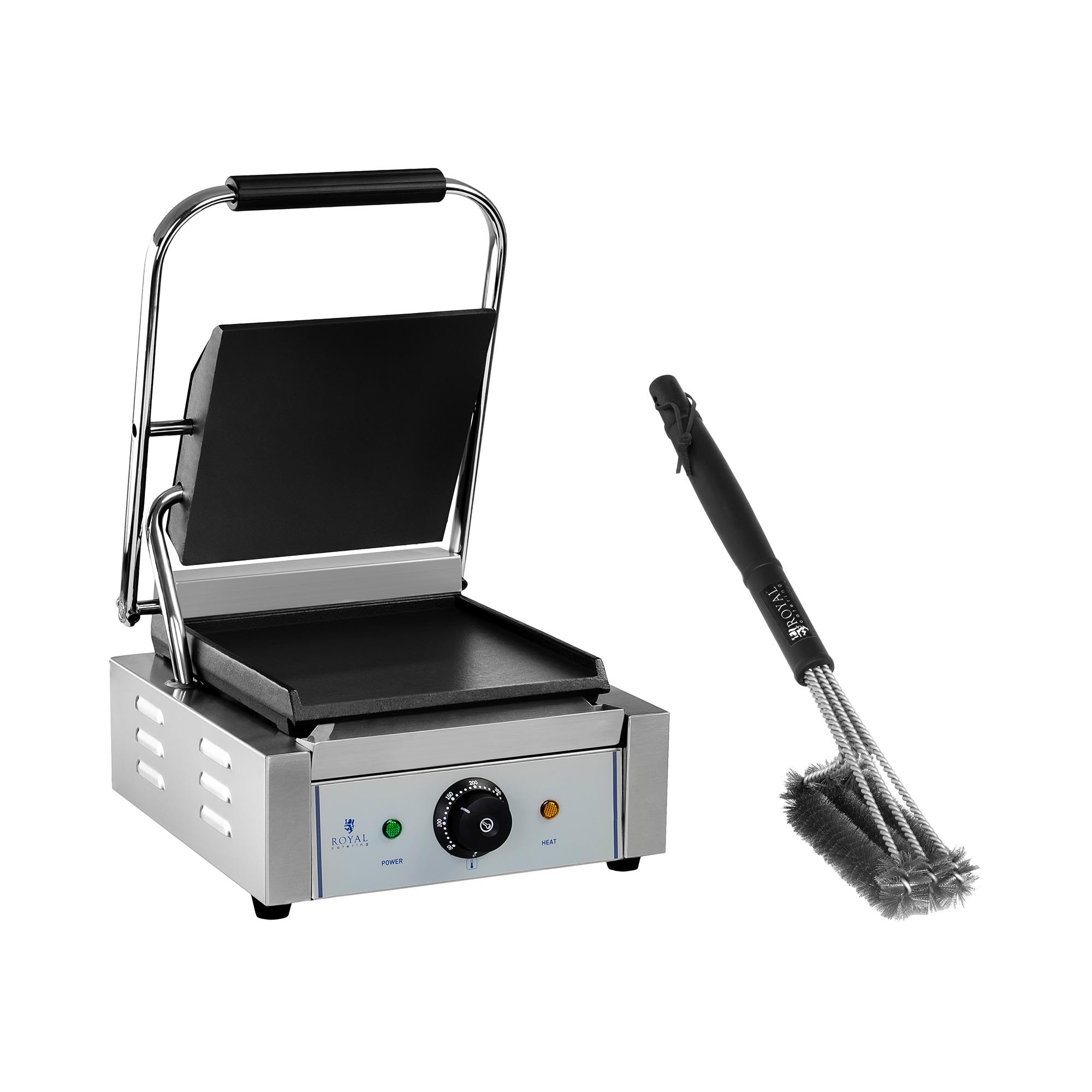 Royal Catering Set Kontaktgrill und 3er-Grillbürste - 1.800 W - glatt