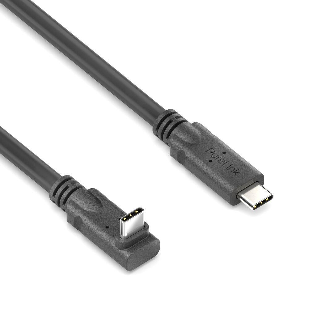 PureLink USB-C auf USB-C 90° Auf/Ab-Kabel - USB 3.2 Gen 1x2, 5A, SPR 100W, 10G, DP Alt-Mode - PureInstall MicroX4 - schwarz - 4,00m
