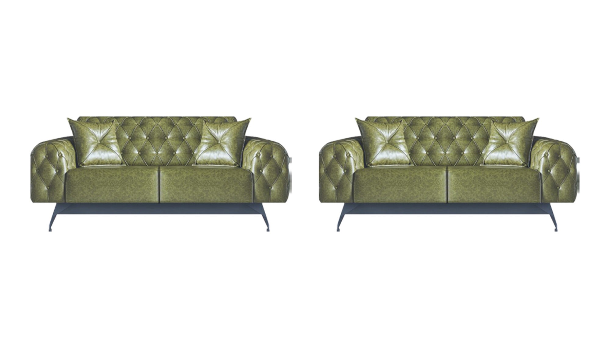 Sofa-Set 2-Sitzer Ledesofas Grün Chesterfield Klassisch Kissen Polster