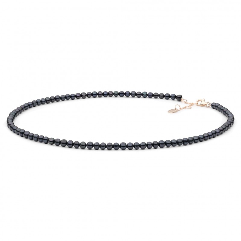 Gaura Pearls Perlenkette - schwarz, rund, 40 cm, 585 Roségold plattiert