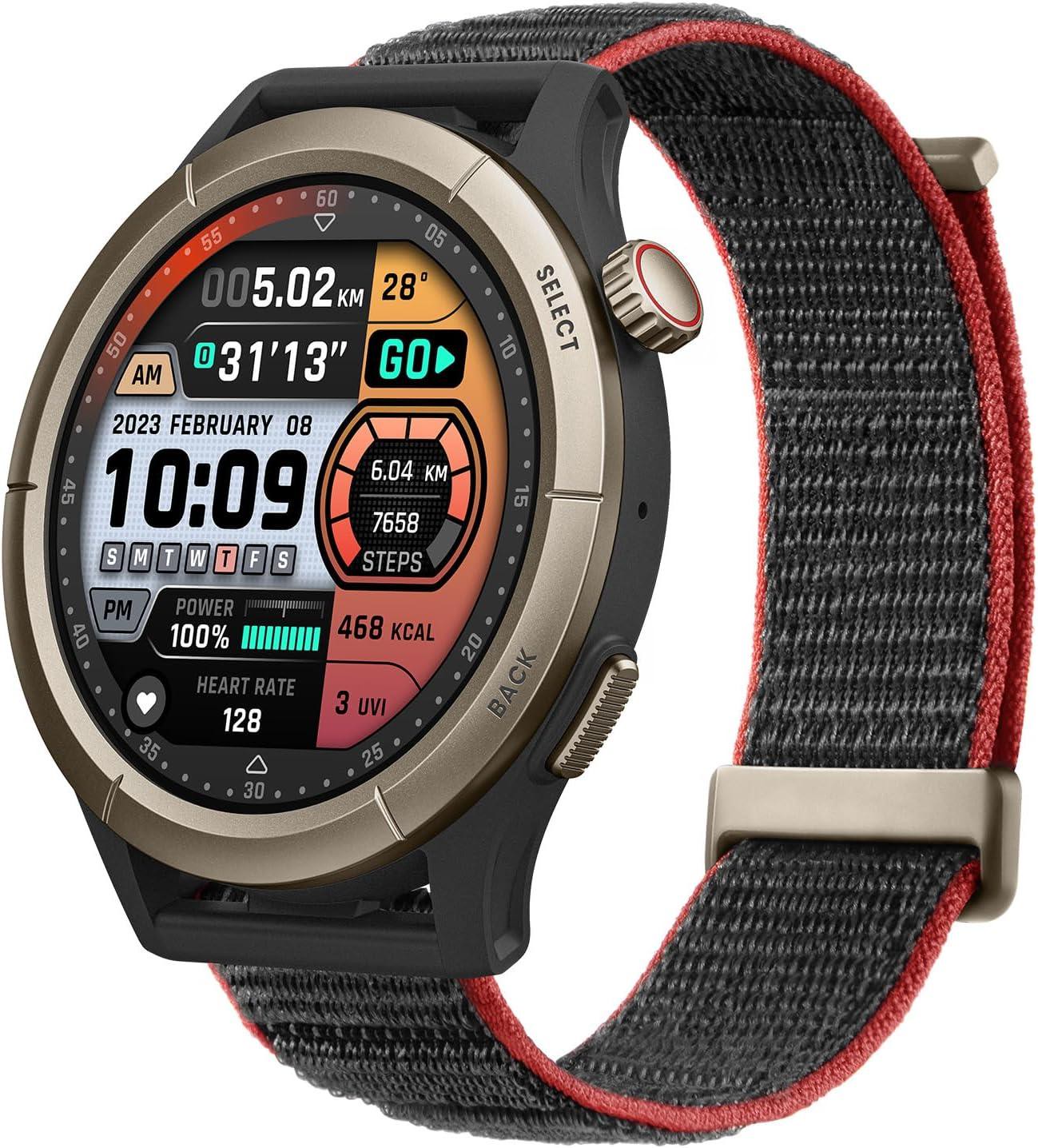 Amazfit Cheetah Pro [inkl. Nylon-Armband schwarz/rot] 46mm Titangehäuse schwarz/gold