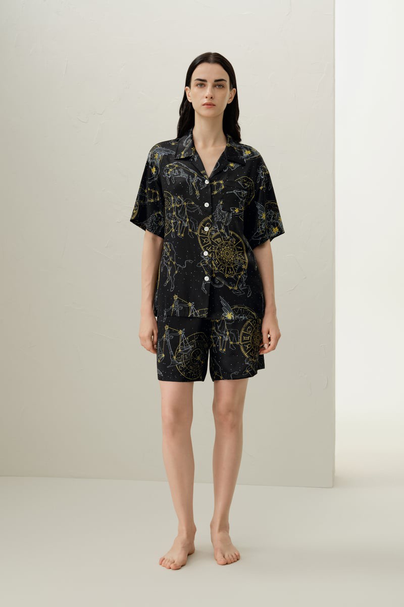 LILYSILK Kurzes Pyjama-Set Aus Seide Mit Sternzeichen Jungfrau Premium Seide Deutschland Jungfrau XL