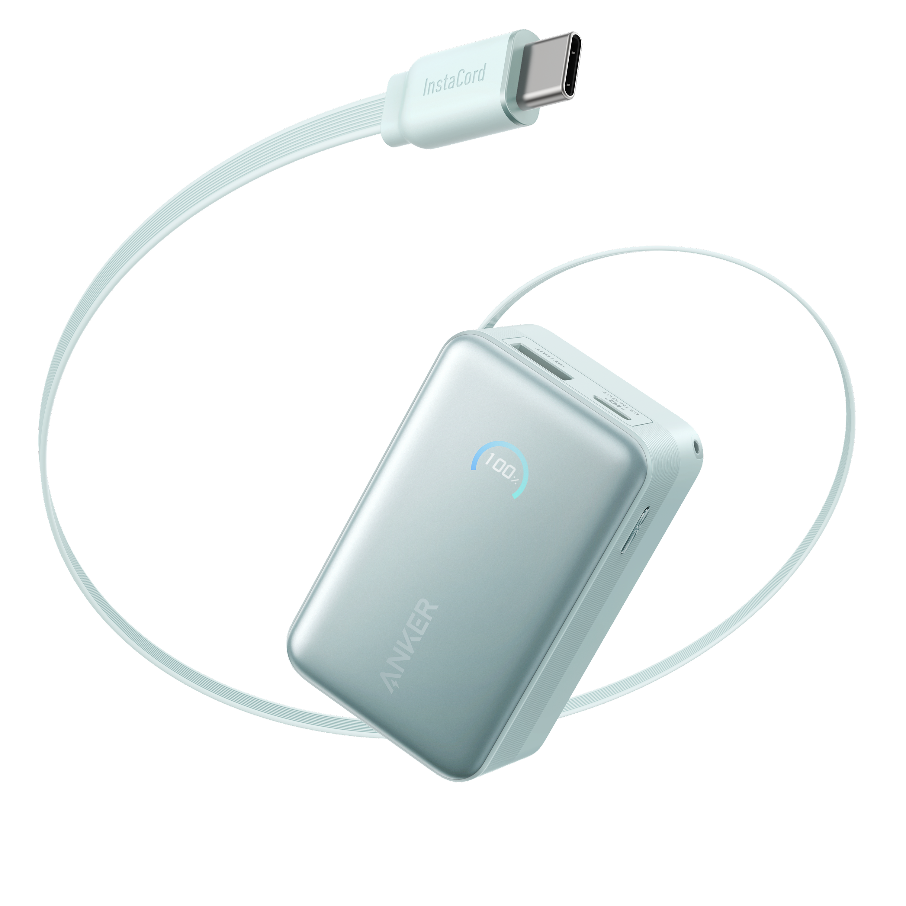 Anker Nano Powerbank  (10K, 45W, Integriertes einziehbares USB-C Kabel) Sprout Green