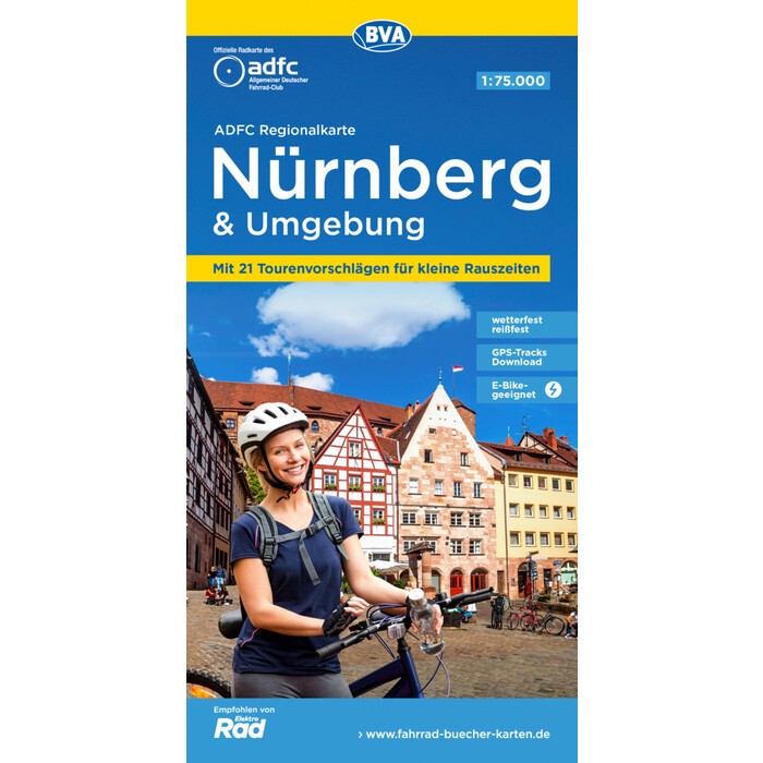 ADFC Regionalkarte Nürnberg & Umgebung mit Tourenvorschlägen, 1:75.000, reiß- und wetterfest, GPS-Tracks Download, E-Bike geeignet