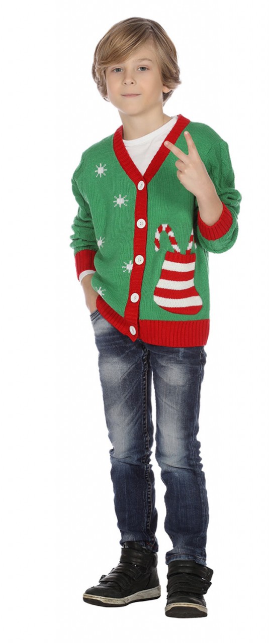 Weihnachts Strickjacke grün für Kinder | Kinder - Grün  | Wir machen Party.de |