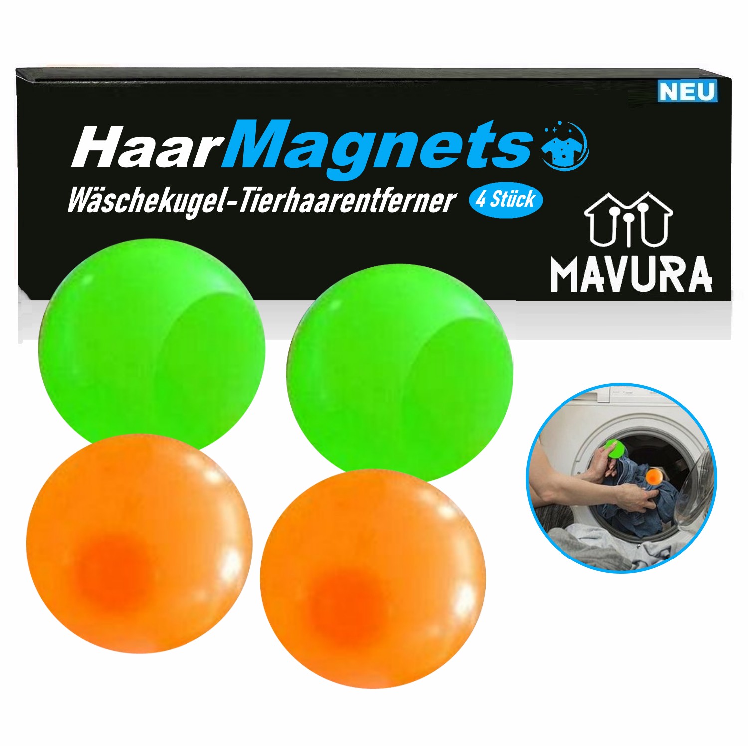 HaarMagnets Tierhaarentferner Haarentferner Waschmaschine Bälle Fusselpfote 4x