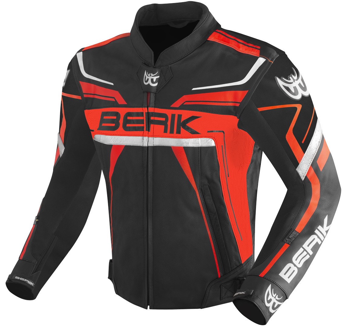 Berik Absolute Race Motorrad Lederjacke, schwarz-rot, Größe 52 für Männer
