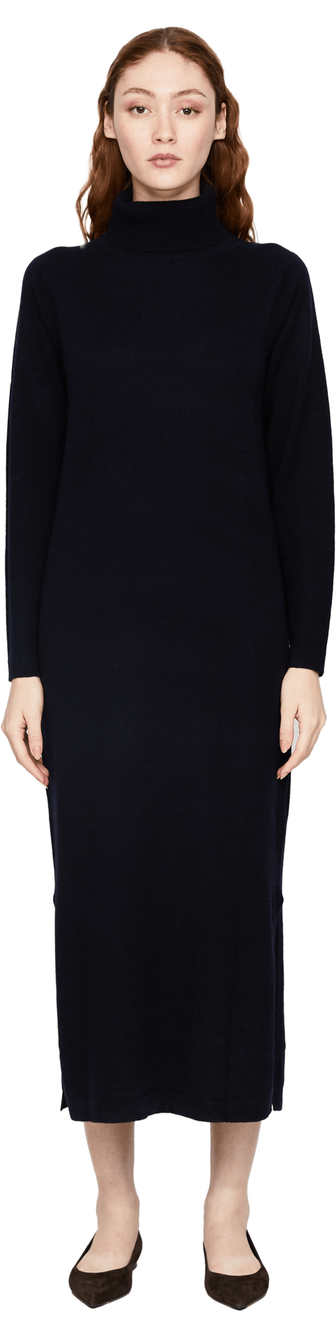 Woll-Cashmere-Strickkleid mit Rollkragen Marineblau