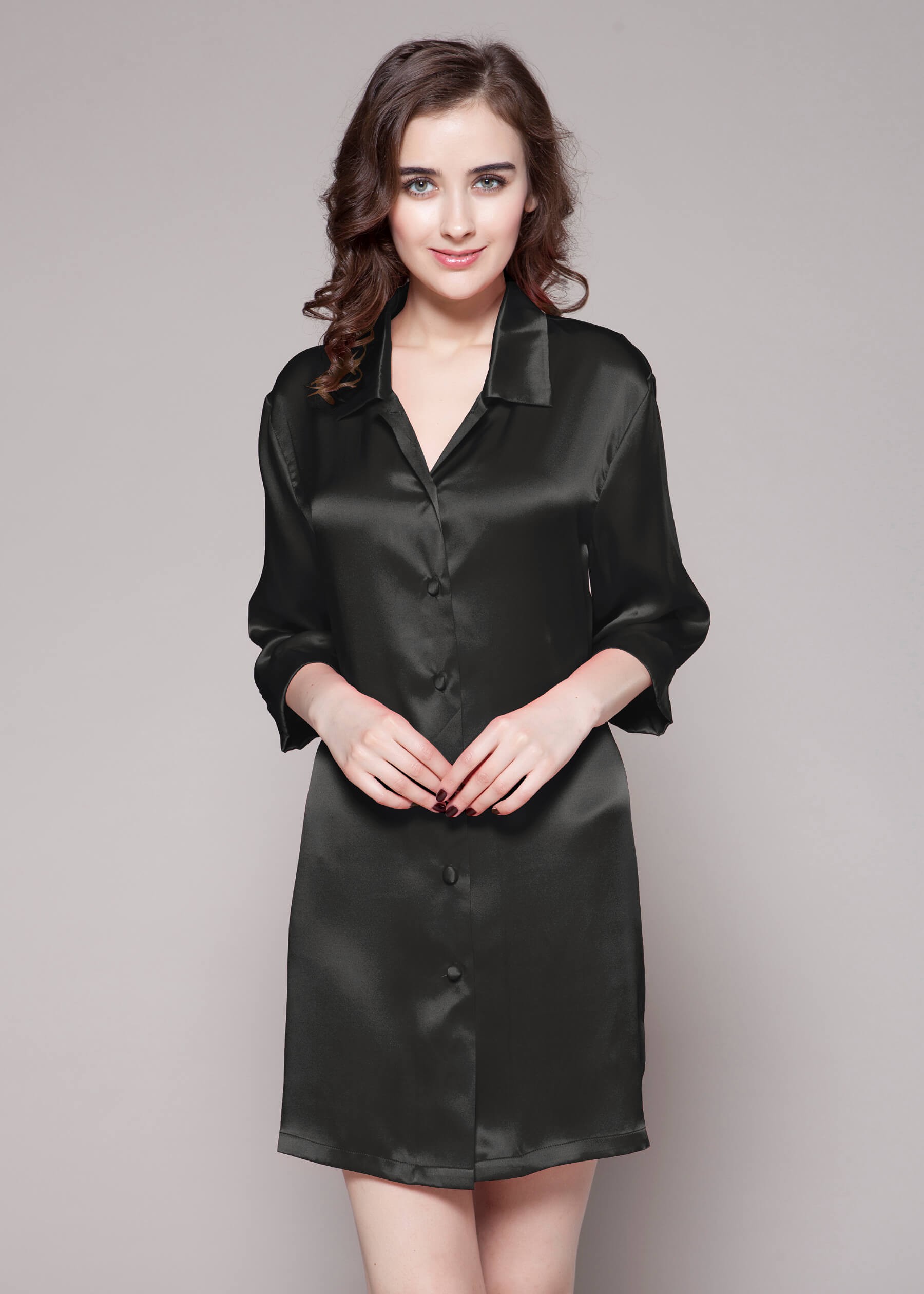 LILYSILK Nachthemd Seide Damen Schwarz Deutschland Charmeuse Seide Mit Einem Gürtel Leicht Und Weich S