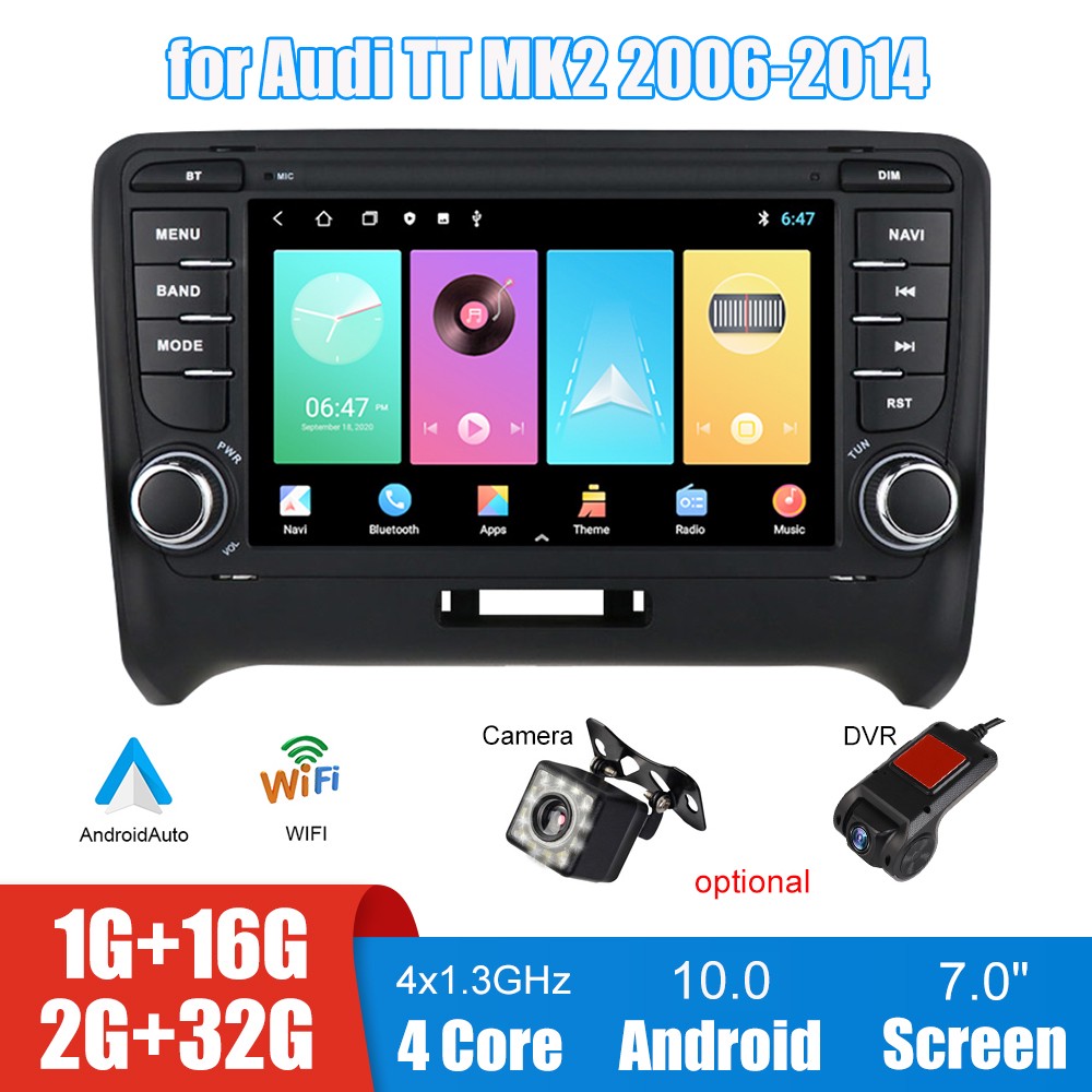 7 Inch Screen Car DVD MP5 Player Audio Radio Android Bluetooth GPS FM Transmitter Video DVR Camera Autoradio For Audi TT MK2 2006-14