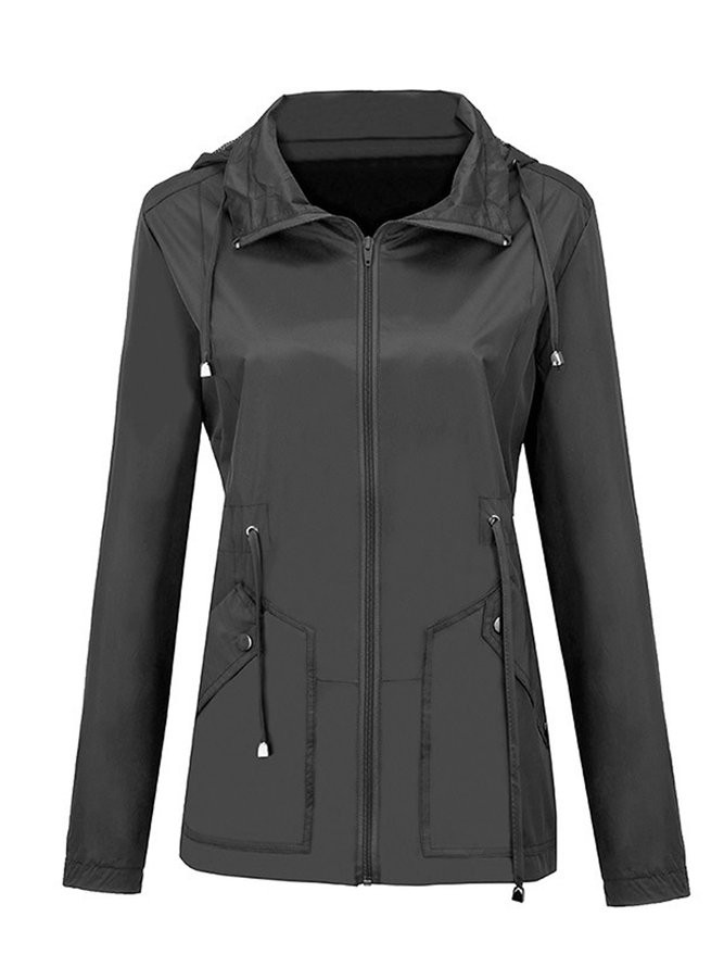 Lässig Unifarben Frühling/Herbst Polyester Kapuze Mikroelastizität Weit Winddicht Regelmäßig Trenchcoat für Damen