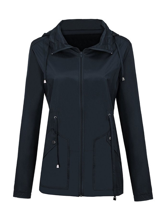 Lässig Unifarben Frühling/Herbst Polyester Kapuze Mikroelastizität Weit Winddicht Regelmäßig Trenchcoat für Damen