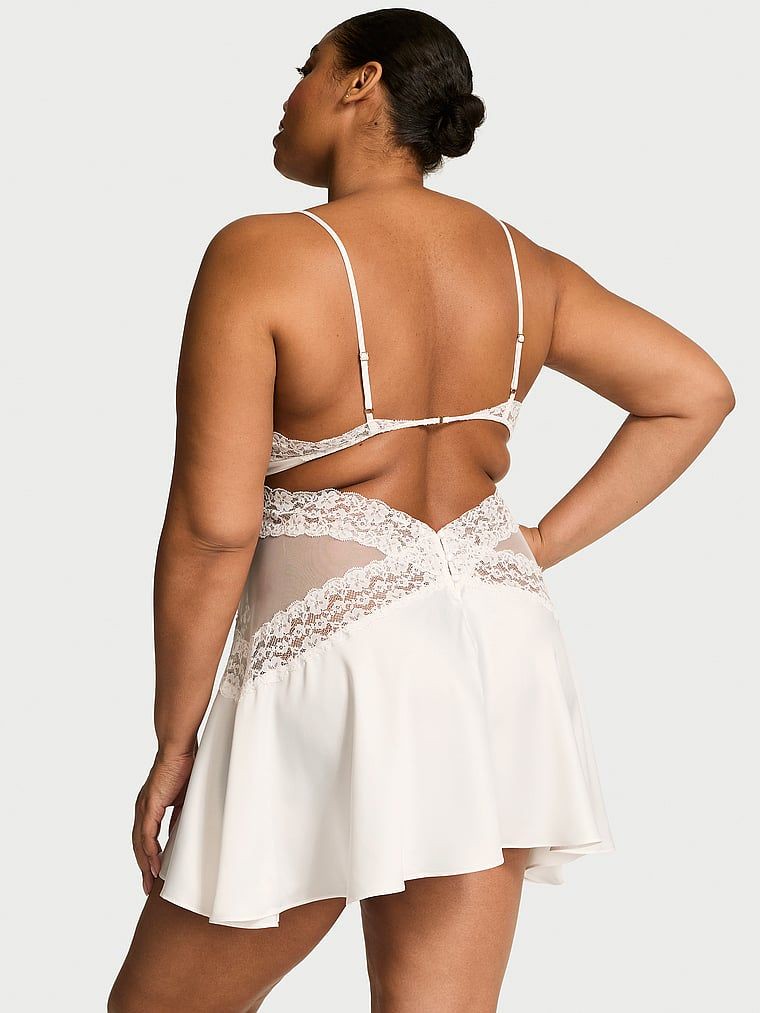 Dream Angels Koszulka nocna satynowa z koronką Lace and Satin Flounce Slip