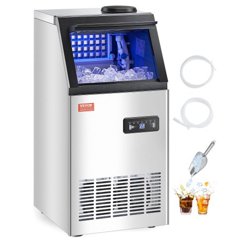 VEVOR kommerzielle Eismaschine (49,9 kg/Tag) Eisbereiter mit 12,7 kg Speicherkapazität, 36 Eiswürfel in 15 Minuten, mit LED-Digitalanzeige & 2 Möglichkeiten zur Wasserzugabe, für Bar Büro Restaurant