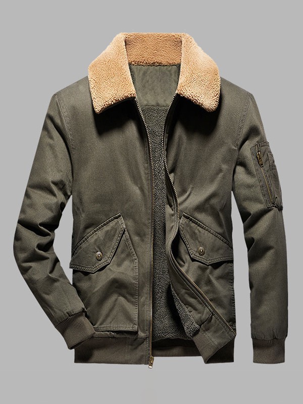 Verdickte warme Fleecejacke für Herren Militär-Truckerjacke mit mehreren Taschen