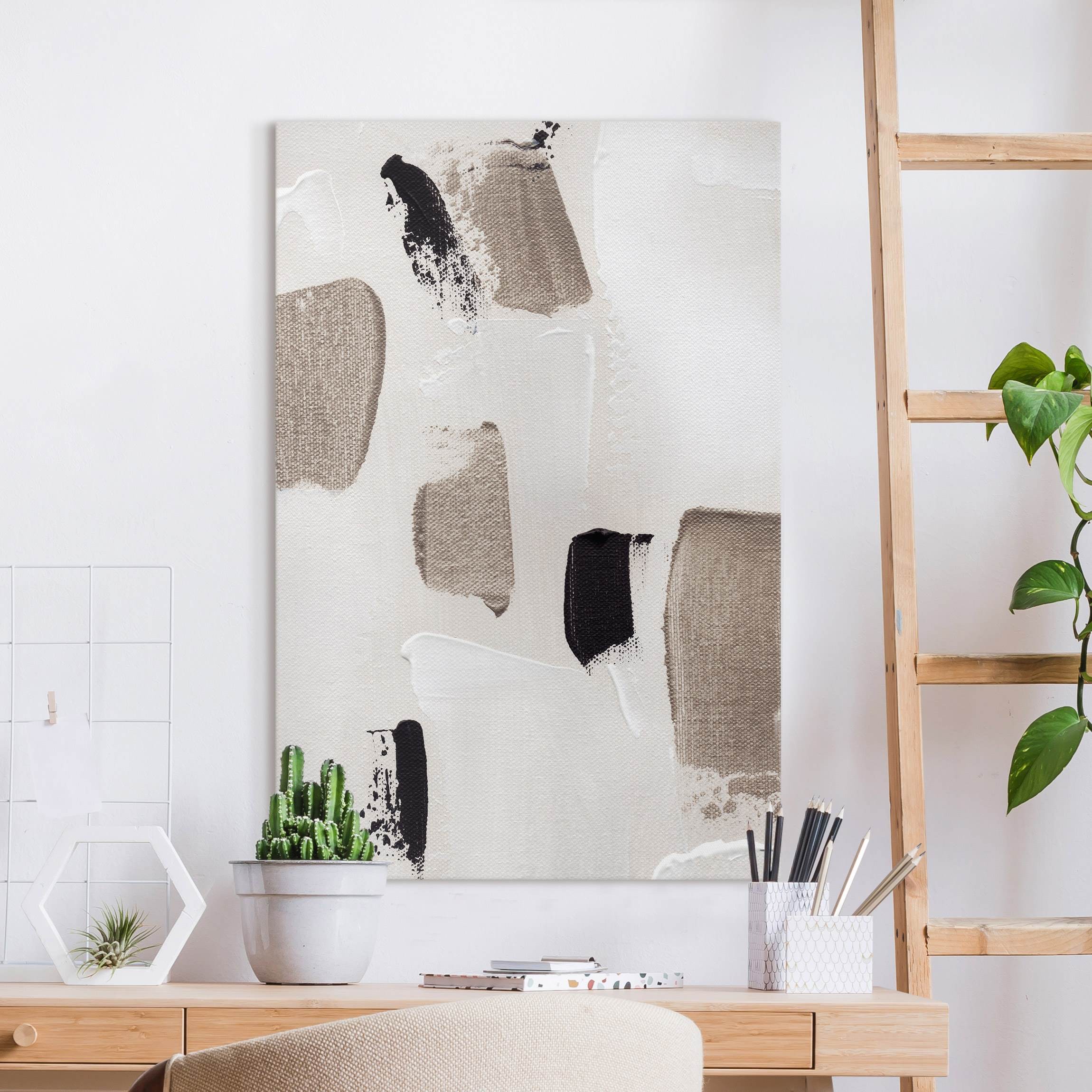 Leinwandbild Pinselstriche auf cremefarbener Leinwand