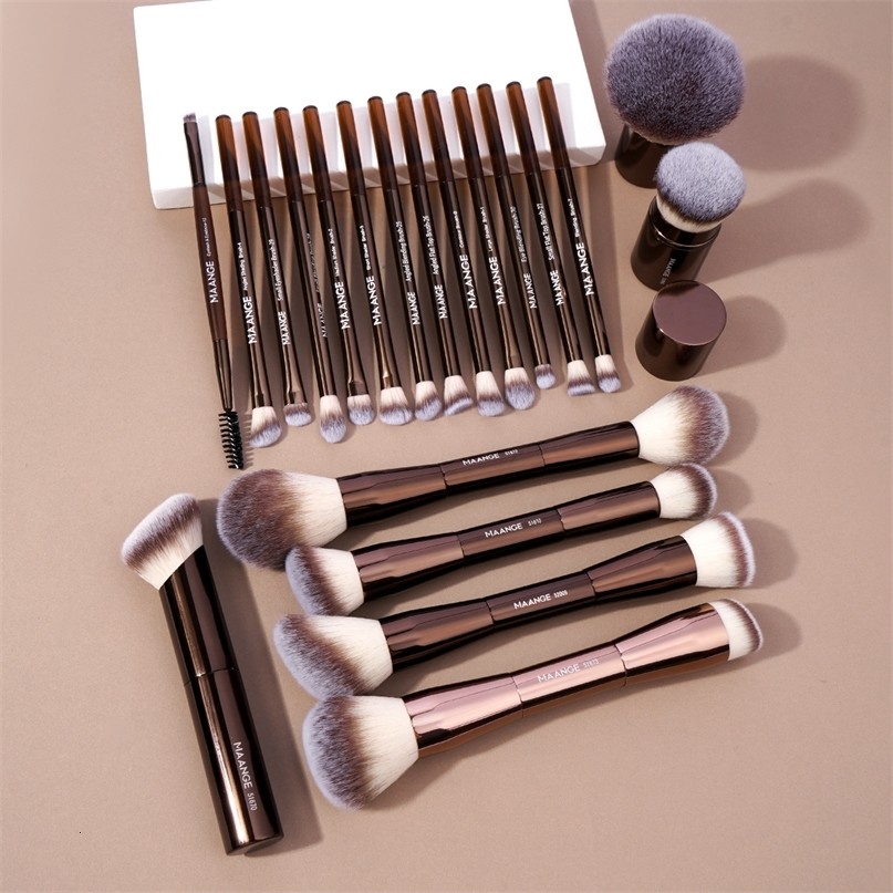 MAANGE 20 pieces/set professional cosmetic double-sided basic concealer blusher eye shadow brush for liquid cream powder 241015