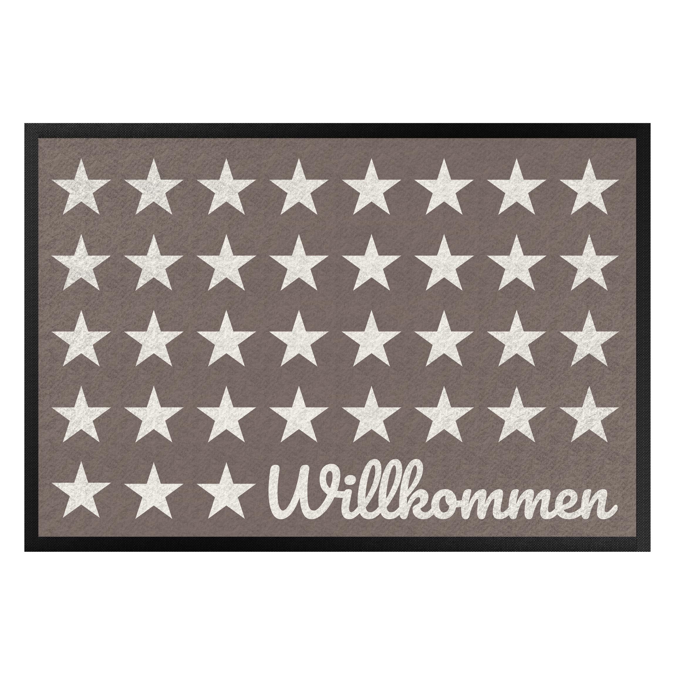 Fußmatte Willkommen Sterne graubraun weiß