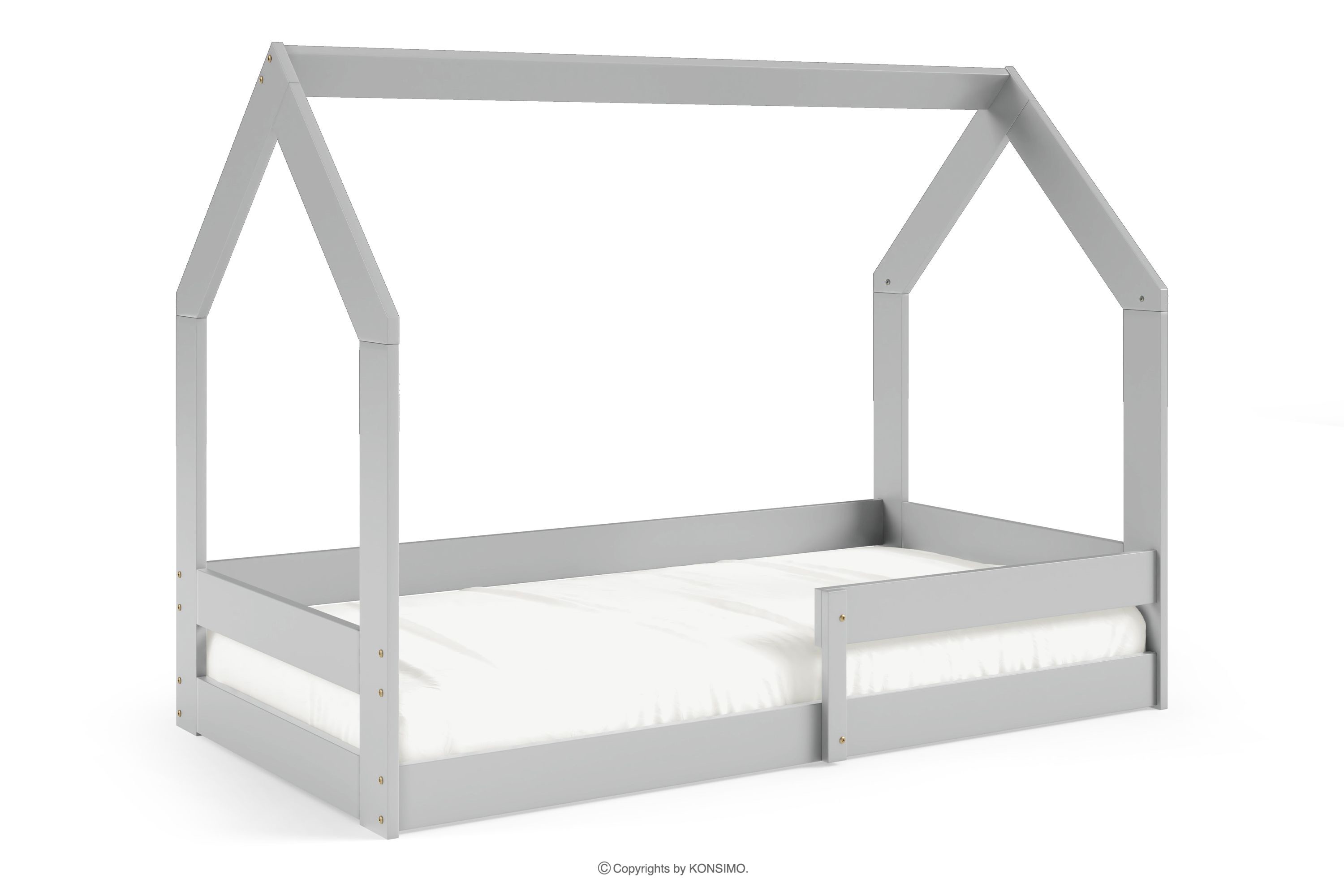 Kinderbett Haus mit Matratze grau LUMBE